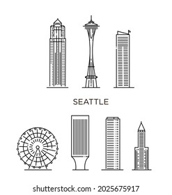 Seattle city in flat line trendy style