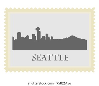 Seattle  city high-rise buildings skyline stamp