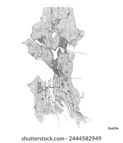 Seattle city map with roads and streets, United States. Vector outline illustration.