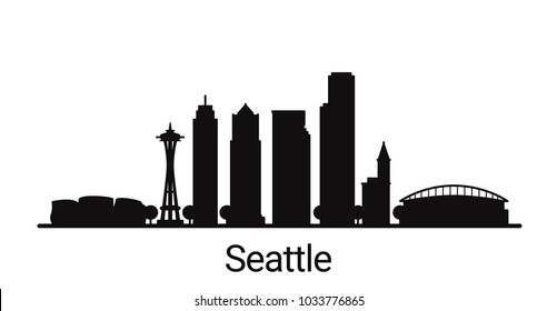 Seattle city outline skyline. All Seattle buildings - customizable objects, so you can simple change skyline composition. Minimal design.
