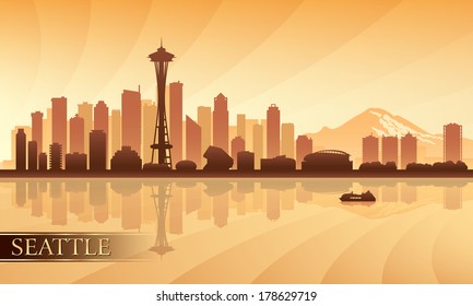 Seattle city skyline silhouette background, vector illustration 