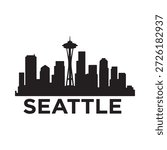 seattle city skyline with space needle tower silhouette