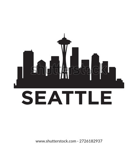 seattle city skyline with space needle tower silhouette