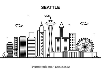 Seattle City Tour Cityscape Skyline Line Outline Illustration