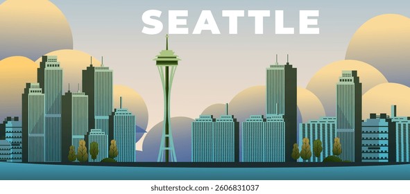 Seattle city travel background illustration