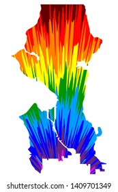 Seattle city (United States of America, USA, U.S., US, United States cities, usa city)- map is designed rainbow abstract colorful pattern, City of Seattle map made of color explosion,