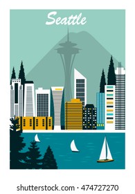 Seattle city in Washington USA. Vector