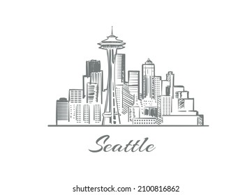Seattle  cityscape sketch hand drawn 