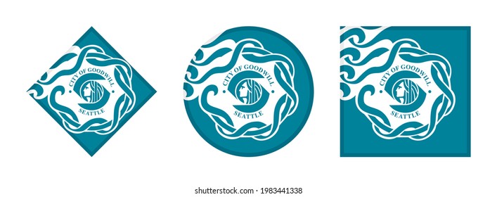 Seattle flag icon set isolated on white background
