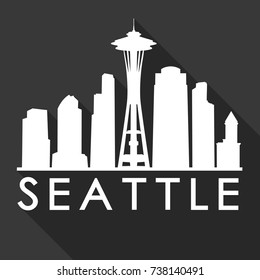 Seattle Flat Icon Skyline Silhouette Design City Vector Art Famous Buildings