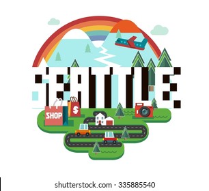 Seattle, great destination to visit, vector cartoon