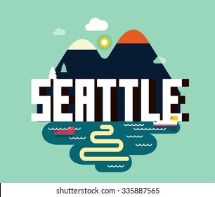 Seattle, great destination to visit, vector cartoon