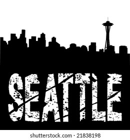 Seattle grunge text with skyline illustration