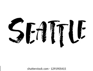 Seattle hand drawn vector lettering. Modern brush calligraphy, ink illustration. Typography design for postcard, T-shirt, poster. Isolated on white background.
