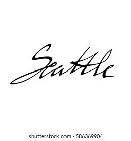 Seattle hand drawn vector lettering. Modern brush calligraphy, ink illustration. Typography design for postcard, T-shirt, poster. Isolated on white background.