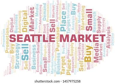 Seattle Market word cloud. Vector made with text only