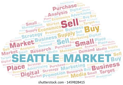 Seattle Market word cloud. Vector made with text only