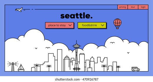 Seattle Modern Web Banner Design with Vector Linear Skyline
