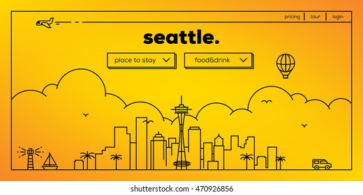 Seattle Modern Web Banner Design with Vector Linear Skyline