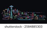 Seattle neon light skyline vector illustration