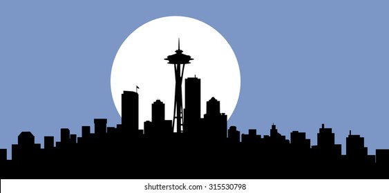 Seattle Night City Skyline