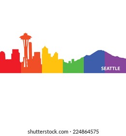 Seattle rainbow skyline silhouette