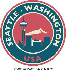 Seattle round skyline vector illustration