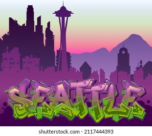 Seattle Silhouette Skyline Backdrop with a cool Graffiti Logotype