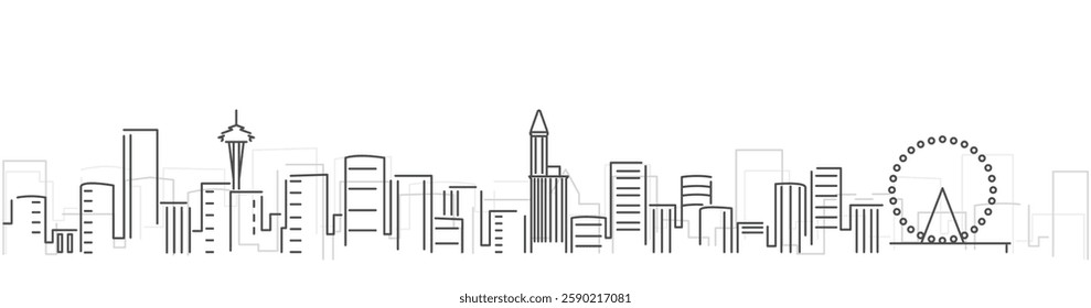 Seattle Simple Dark Lines Skyline on White Background