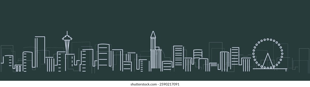 Seattle Simple Lines Skyline on Dark Background