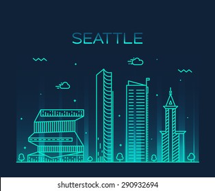 Seattle skyline, detailed silhouette. Trendy vector illustration, linear style.