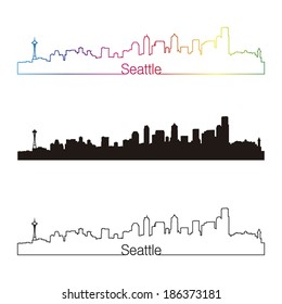 Seattle skyline linear style with rainbow in editable vector file