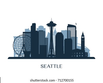Seattle skyline, monochrome silhouette. Vector illustration.