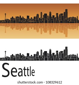 Seattle skyline in orange background in editable vector file