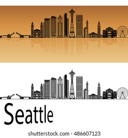 Seattle skyline in orange background in editable vector file