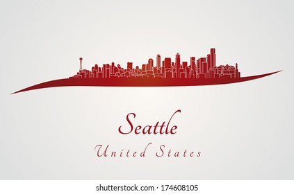 Seattle skyline in red and gray background in editable vector file