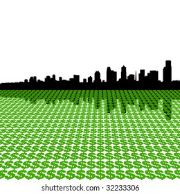 Línea alta de Seattle reflejada en la ilustración de los símbolos del dólar