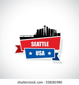 Seattle skyline ribbon banner - vector illustration