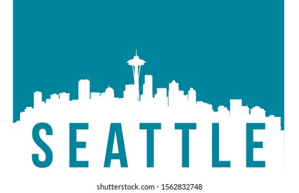 Fondo de la silueta de la línea del horizonte de Seattle, ilustración vectorial y bandera en segundo plano