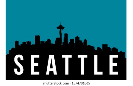 Seattle skyline silhouette background, vector illustration and flag in background