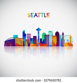 Seattle skyline silhouette in colorful geometric style. Symbol for your design. Vector illustration.