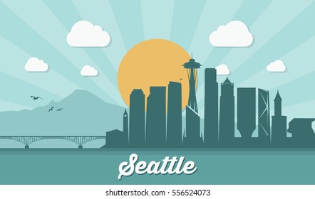 Seattle skyline - Washington - vector illustration

