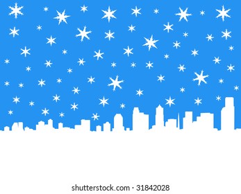 Seattle skyline in winter with falling snow illustration