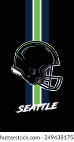 Seattle Team Colored Football helmets Stripes Black Background