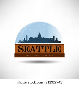 Seattle, United States of America city skyline silhouette in snow globe. Vector design.