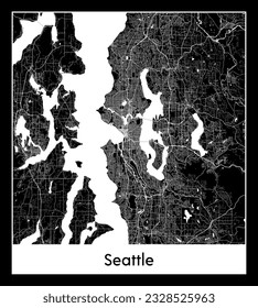 Seattle United States North America City map black white vector illustration