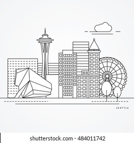 Seattle USA detailed one line minimalist icon. Trendy vector illustration, Linear landmarks.