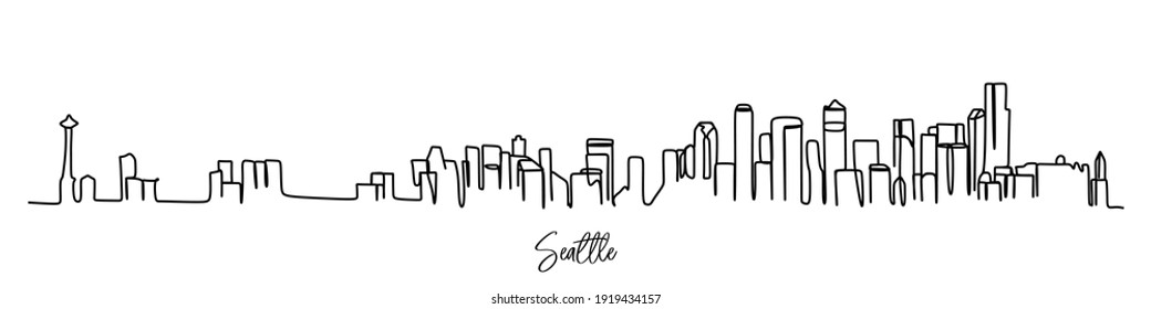 Seattle of the USA  skyline - continuous one line drawing
