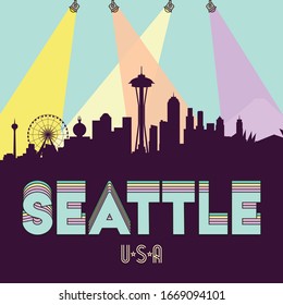 Seattle USA skyline silhouette flat design vector design illustration