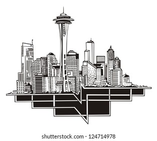 Seattle, WA Skyline. Black and white vector illustration EPS 8.